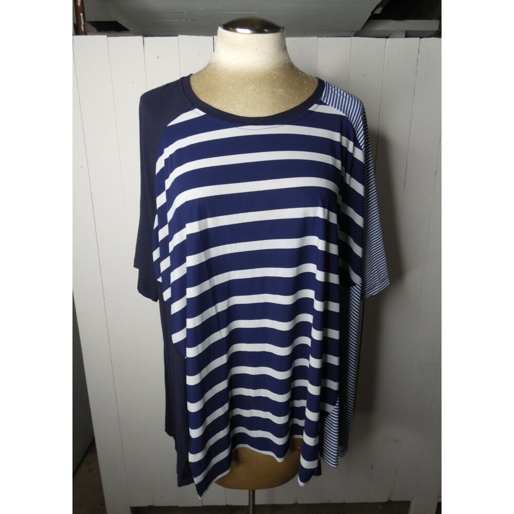 Tekbika by Alembika Women's L Striped Blue Top Oversized Dolman Sleeve Stretch